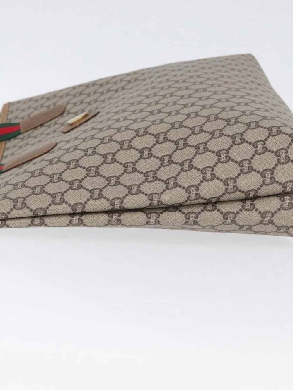 GUCCI GG Plus Supreme Web Sherry Line Tote Bag PVC Beige Red Green Auth 173818 - Picture 5 of 15